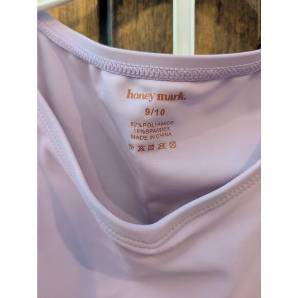 NWT Honey Mark 2-piece Swimsuit Girls Size 9/10 Ruffles Solid Lavender Tankini - Picture 3 of 5